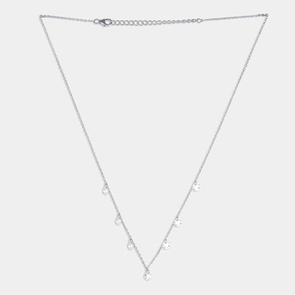 A dazzling sterling silver necklace adorned with delicate white stones, adding a touch of elegance to any outfit.