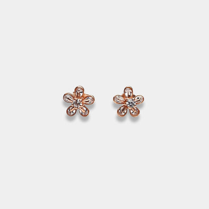 Rose gold flower stud earrings on sterling silver base