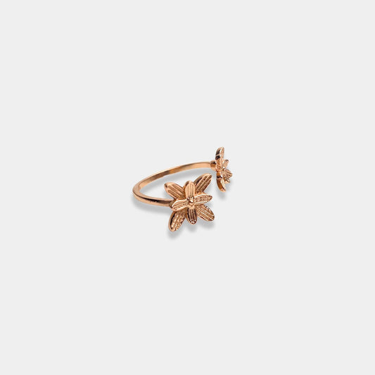 rose gold ring with flower design on sterling silver band